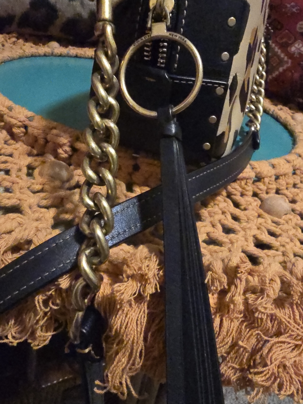 Coach Jamie Leopard Camera Bag Gold Chain Strap Black Trim Studs - Picture 4 of 7